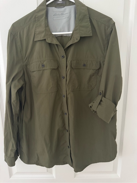 Eddie Bauer Tops - Eddie Bauer Olive Green Women's Button-Down Travel Shirt Size L